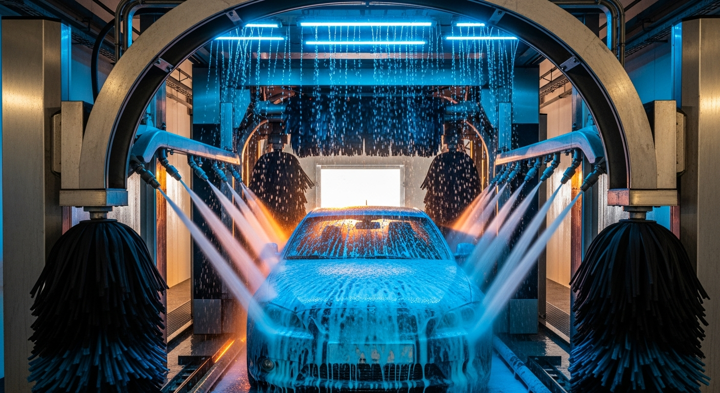 Inside NXTLVL express car wash tunnel